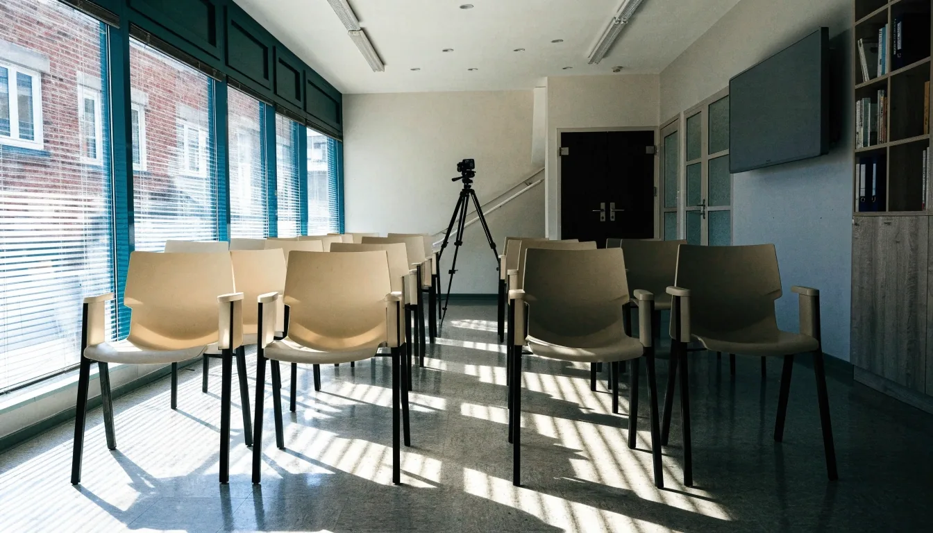 Nächtlicher Arbeitsplatz mit gedämpftem Licht und unscharfem Bildschirm